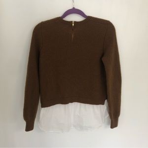 J.CREW Women Brown/White Crewneck Back Zip Pullover knit Shirt Tail Sweater Sz S